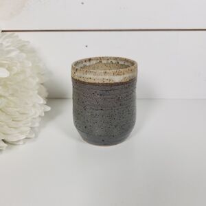 Small Vintage Blue Speckled Stoneware Signed Studio Pottery Vase | Rustic Mug